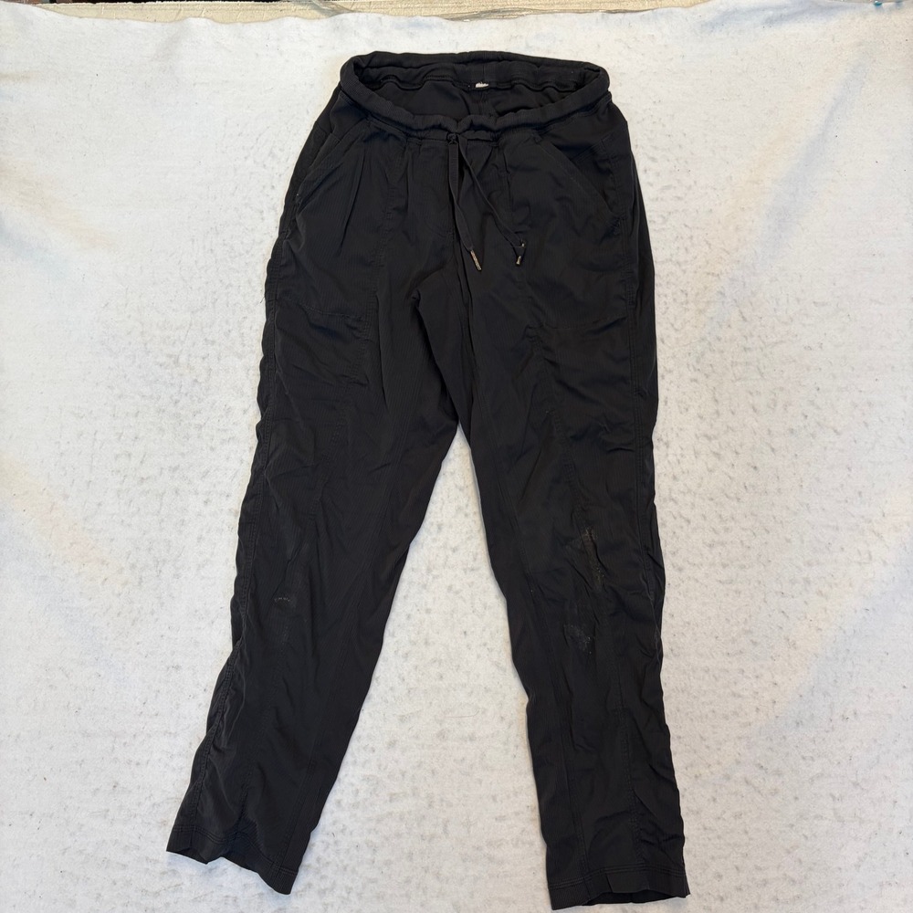 Lululemon Studio Pants Women Size 6 Black Ribbed Jogger Mid Rise Drawstring